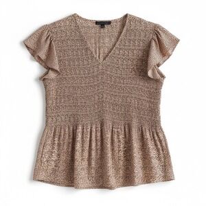 Adrianna Papell Pink Black Smocked Peplum Top Ruffle Sleeve  Womens S